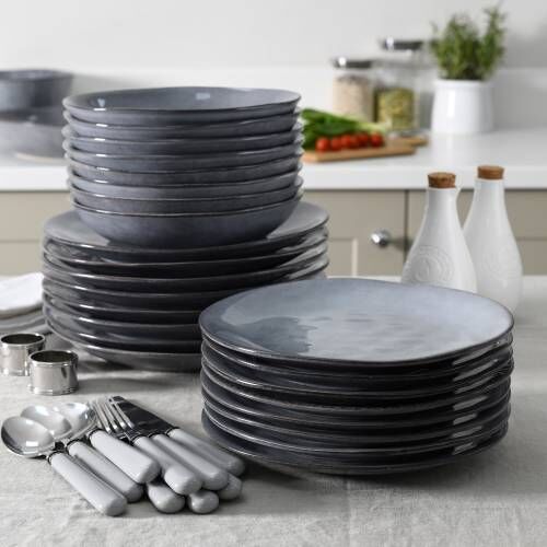 Malmo Charcoal Dinner Set with Pasta Bowls