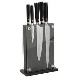 Damascus 67 Knife Set - 5 Piece and Magnetic Glass Block