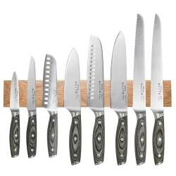 Elite Ice X50 Knife Set - 8 Piece and Magnetic Oak Knife Rack
