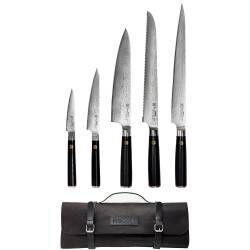 Damascus 67 Knife Set - 5 Piece and Leather Knife Case