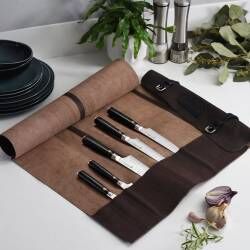 Secondary image for image of Damascus 67 Knife Set 5 Piece and Leather Knife Case