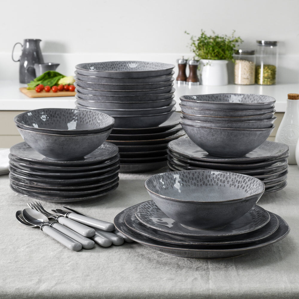 Malmo Charcoal Teardrop Dinner Set Two x 20 Piece - 8 Settings