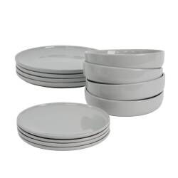 Stockholm Grey Stoneware Dinner Set With Pasta Bowls - 12 Piece - 4 Settings