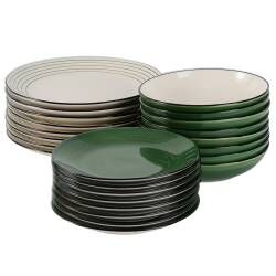 Coastal Green Stoneware Dinner Set with Pasta Bowls - Two x 12 Piece - 8 Settings