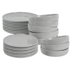 Stockholm Grey Stoneware Dinner Set With Pasta Bowls - Two x 12 Piece - 8 Settings