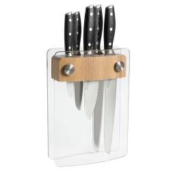 Professional X50 Micarta Knife Set - 5 Piece and Glass Block