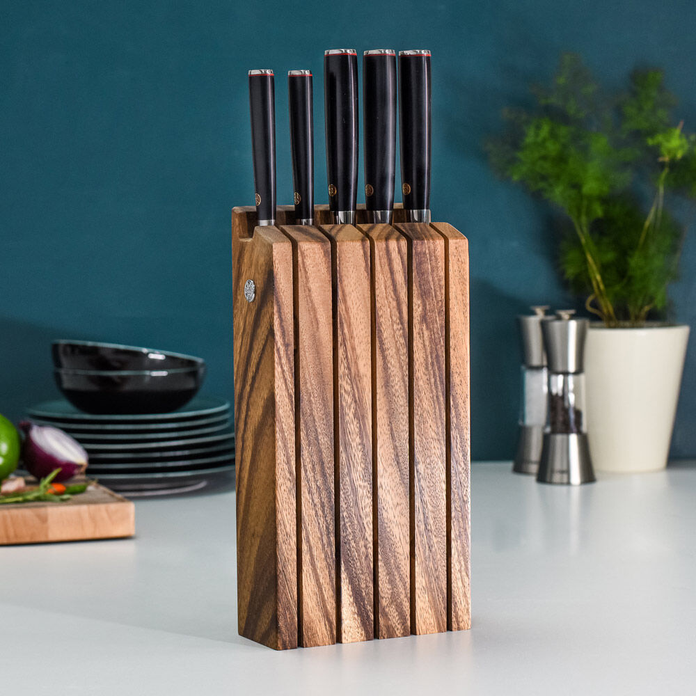 Damascus 67 Knife Set 5 Piece with Wooden Block
