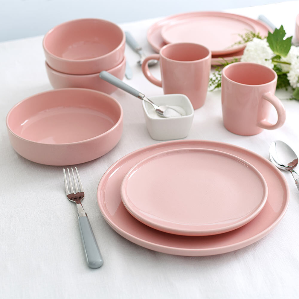 Stockholm Pink Stoneware Dinner Set 16 Piece - 4 Settings