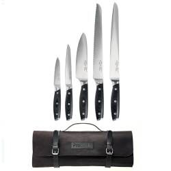Elite AUS8 Knife Set - 5 Piece and Leather Knife Case