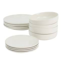 Stockholm Ivory Stoneware Dinner Set With Pasta Bowls - 12 Piece - 4 Settings