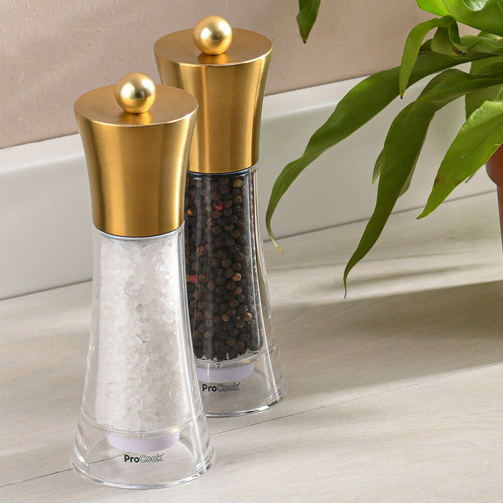 Gold Salt or Pepper Mill Set 18cm Salt and Pepper Grinders from ProCook