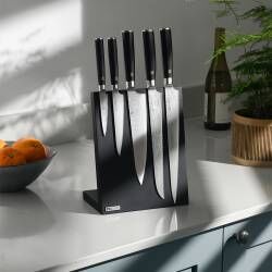 Secondary image for image of Damascus 67 Knife Set 5 Piece and Black Magnetic Block