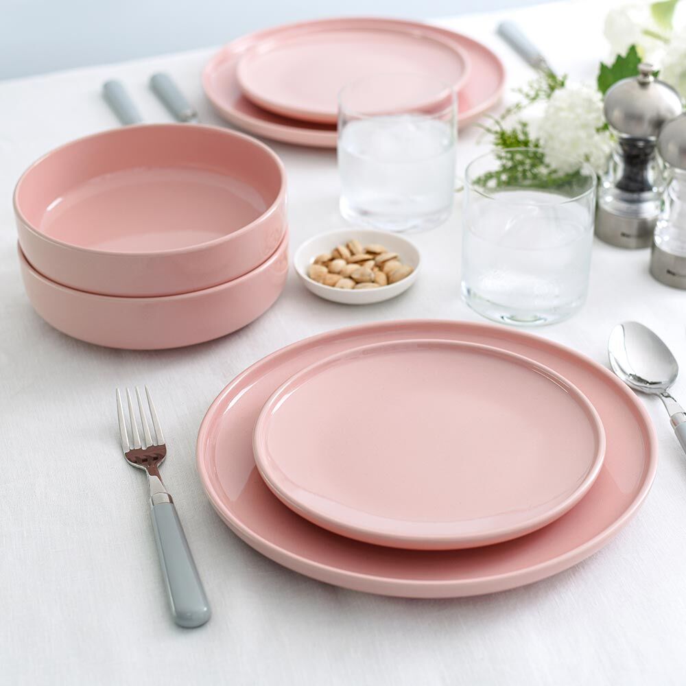 Stockholm Pink Stoneware Dinner Set With Pasta Bowls Two x 12 Piece - 8 Settings