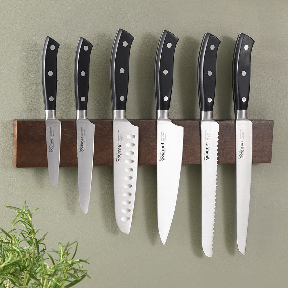 Gourmet Classic Knife Set 6 Piece and Magnetic Ash Knife Rack