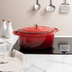 Secondary image for image of Cast Iron Casserole Dish 30cm / 6.2L Oval Graduated Red