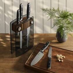 Secondary image for image of Elite AUS10 Knife Set 5 Piece and Glass Block