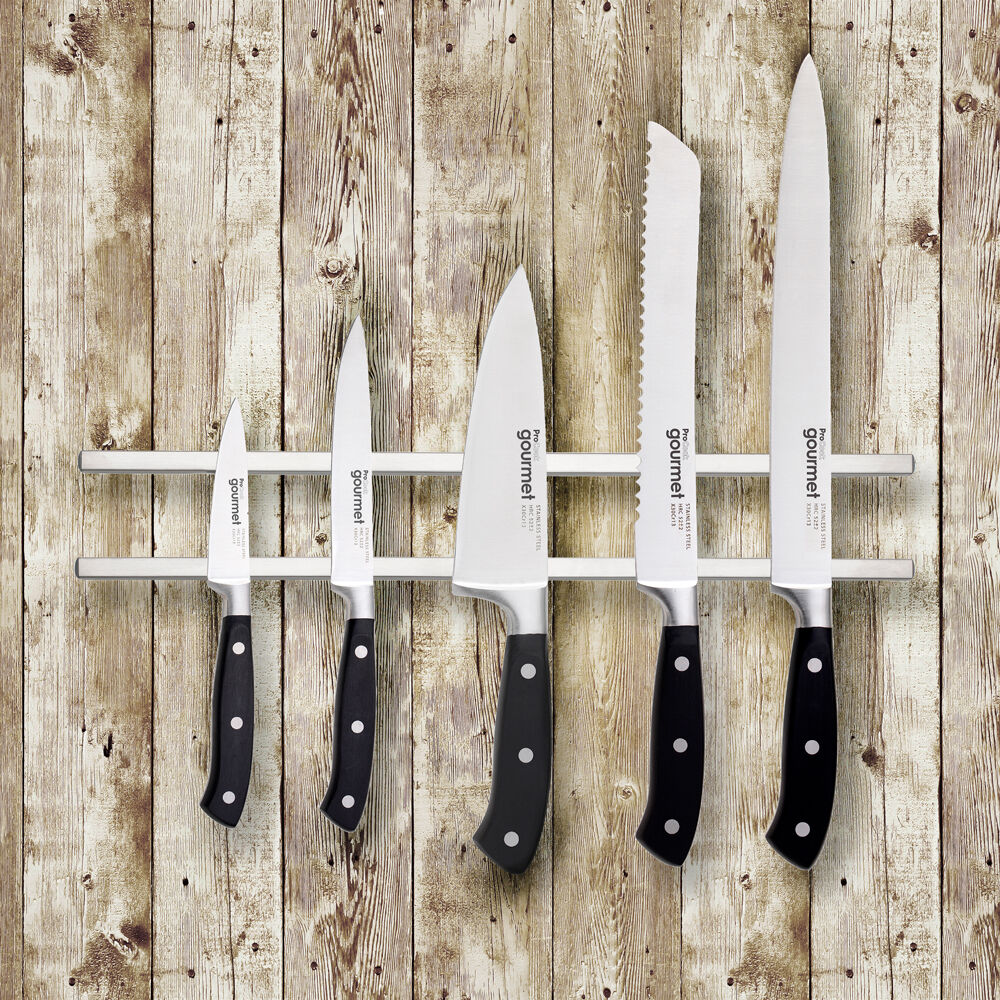 Gourmet X30 Knife Set 5 Piece and Magnetic Stainless Steel Tube Knife Rack