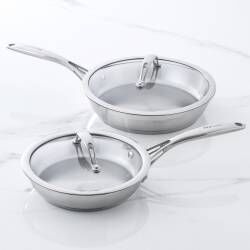 Professional Stainless Steel Frying Pan with Lid Set - Uncoated 20cm and 24cm