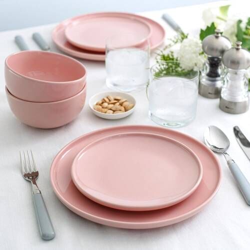 Stockholm Pink Stoneware Dinner Set With Cereal Bowls