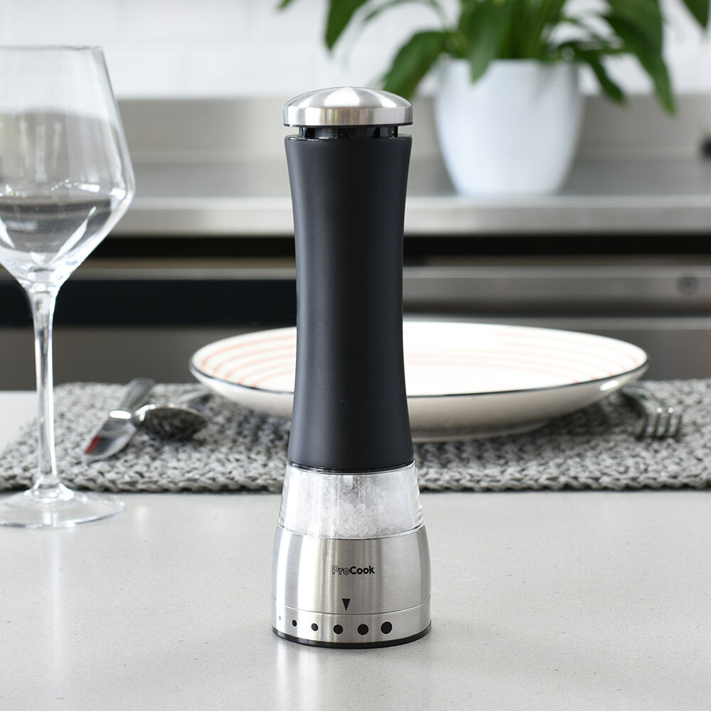 ProCook Premium Electric Salt or Pepper Mill Stainless Steel and Black 21cm