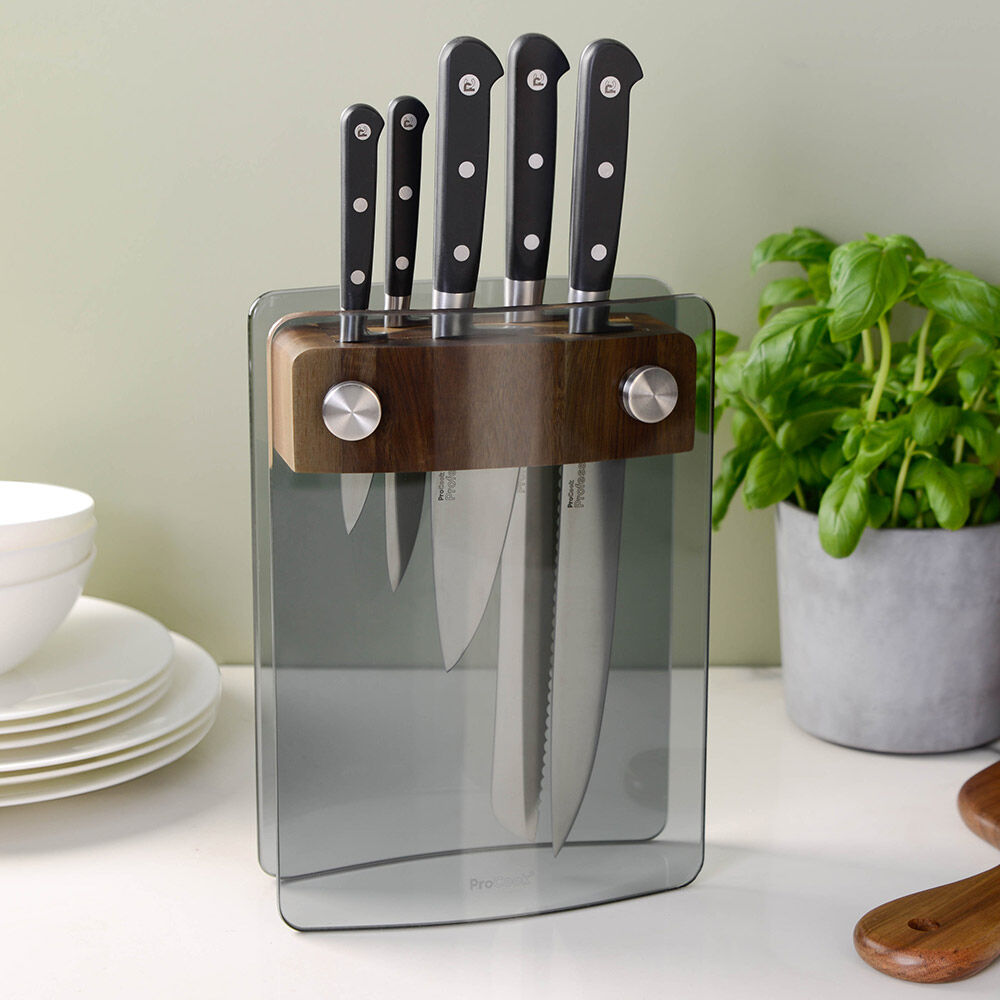 Professional X50 Chef Knife Set 5 Piece and Glass Block