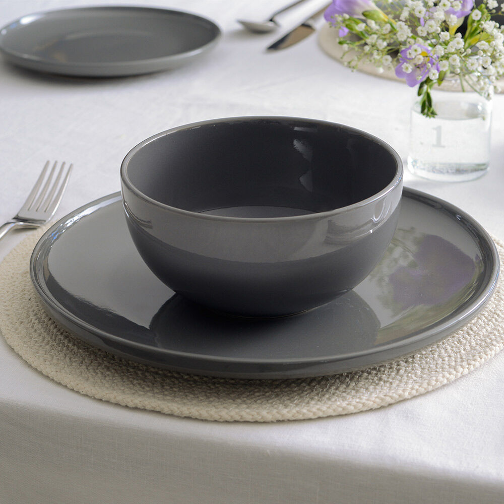 Stockholm Slate Stoneware Dinner Set With Cereal Bowls 12 Piece - 4 Settings