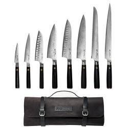 Damascus 67 Knife Set - 8 Piece and Leather Knife Case