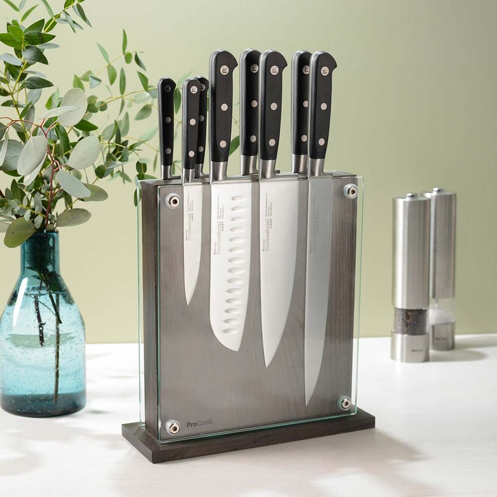 Professional X50 Chef Knife Set 8 Piece and Magnetic Glass Block