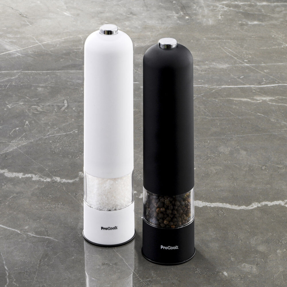 Electric Stainless Steel Salt & Pepper Mill Set Curved 22cm Salt and