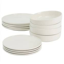 Stockholm Ivory Stoneware Dinner Set With Pasta Bowls - 12 Piece - 4 Settings