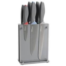 Designpro Titanium Knife Set with Grey Acrylic Block - 6 Piece Multicoloured