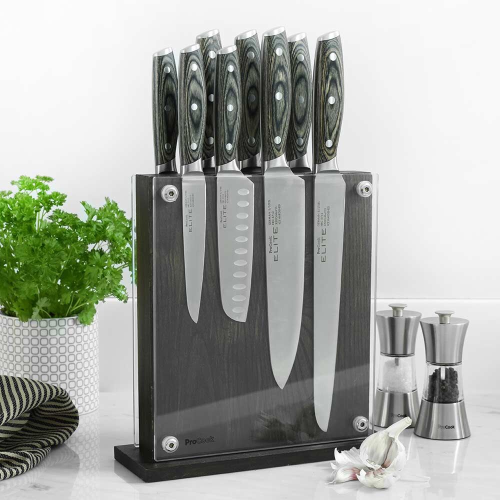 Elite Ice X50 Knife Set 8 Piece and Magnetic Glass Block