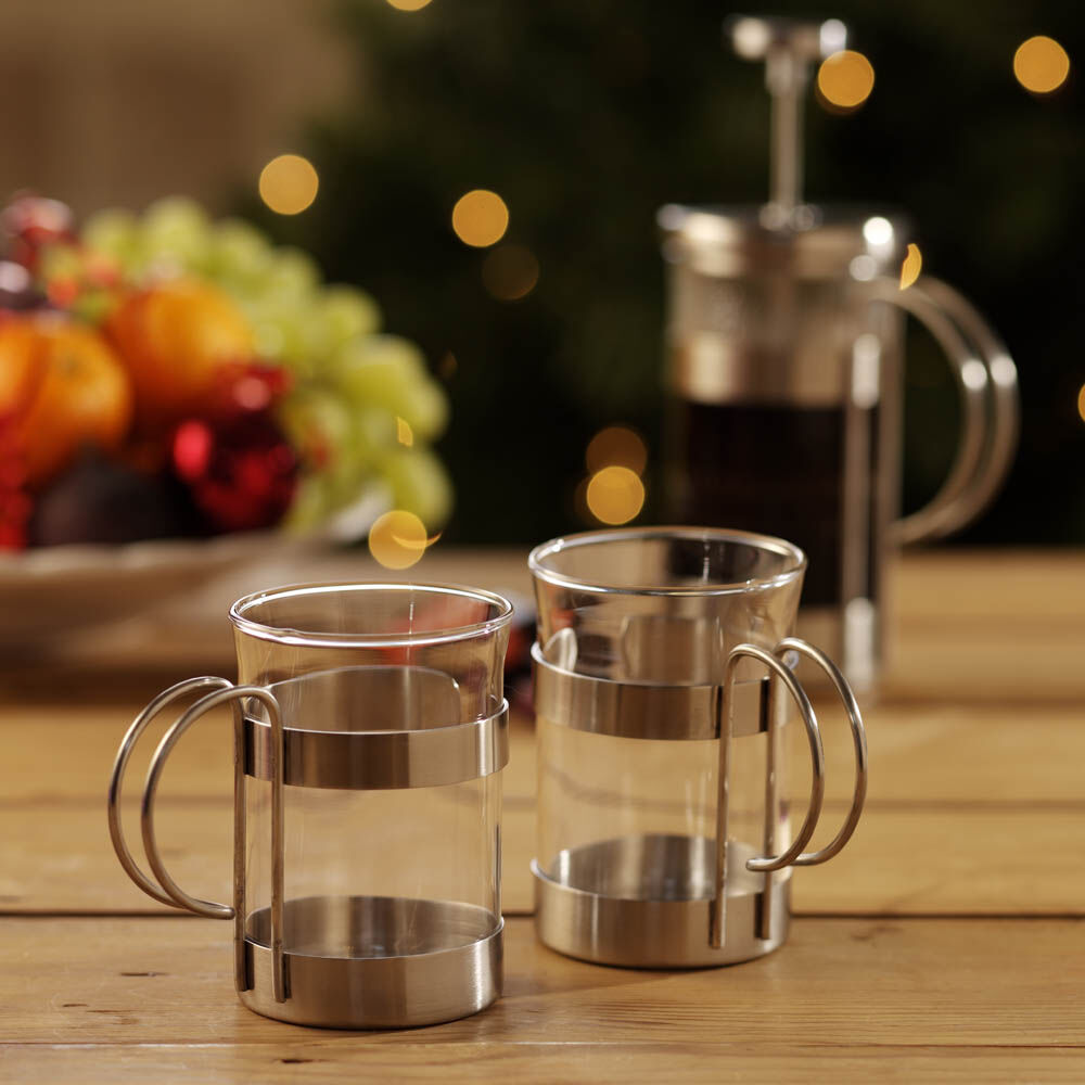 glass and metal mugs