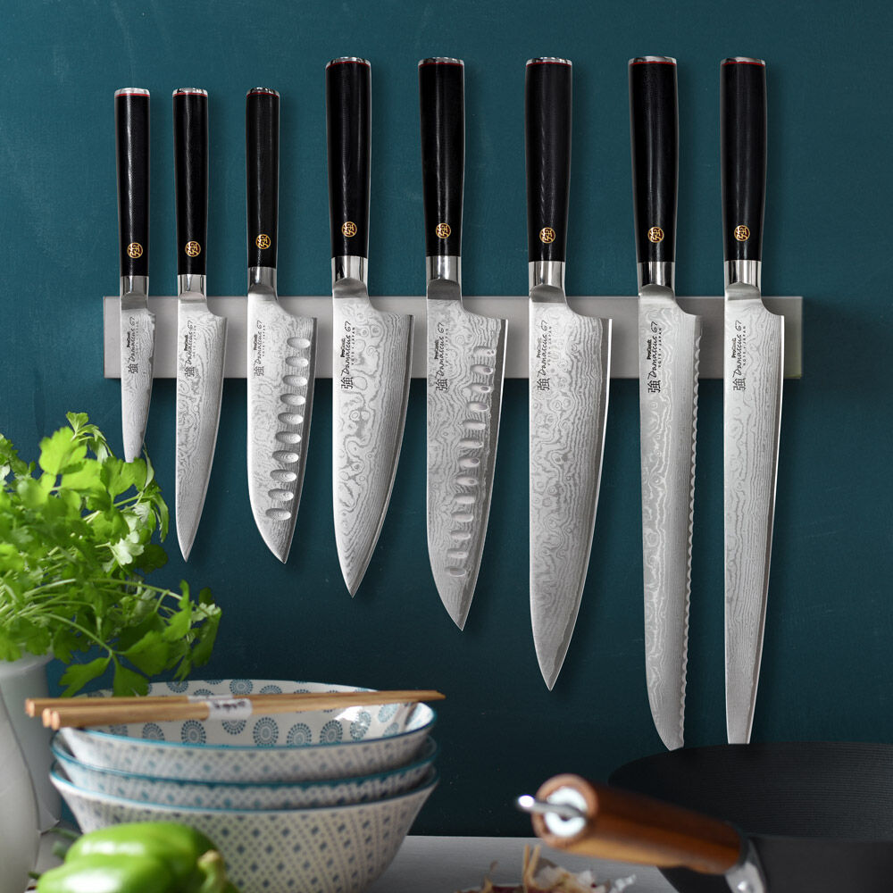 Damascus 67 Knife Set 8 Piece and Magnetic Stainless Steel Knife Rack