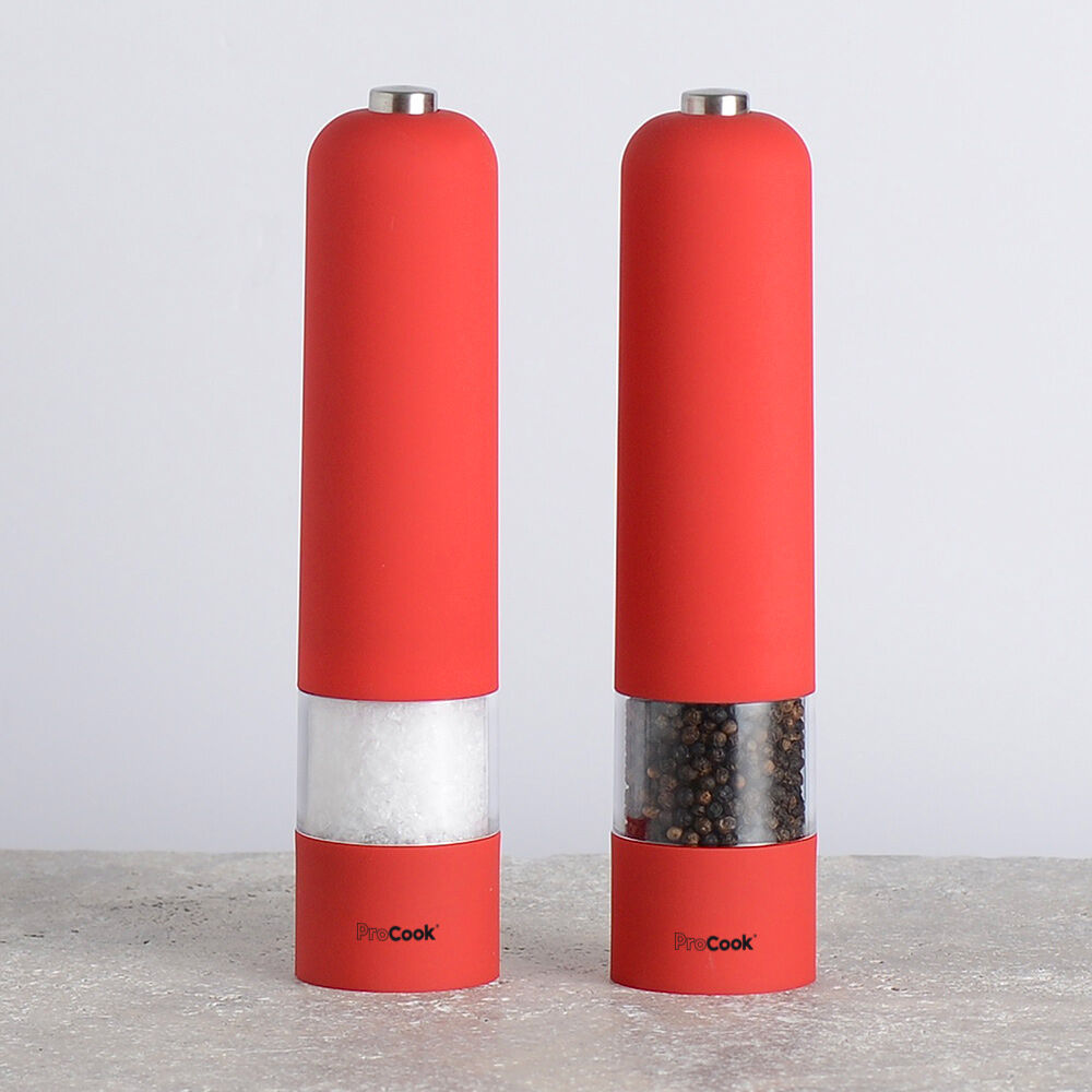 ProCook Electric Soft Touch Salt and Pepper Mill Set Red 22cm