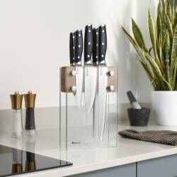 Secondary image for image of Elite AUS10 Knife Set 5 Piece and Magnetic Glass Block