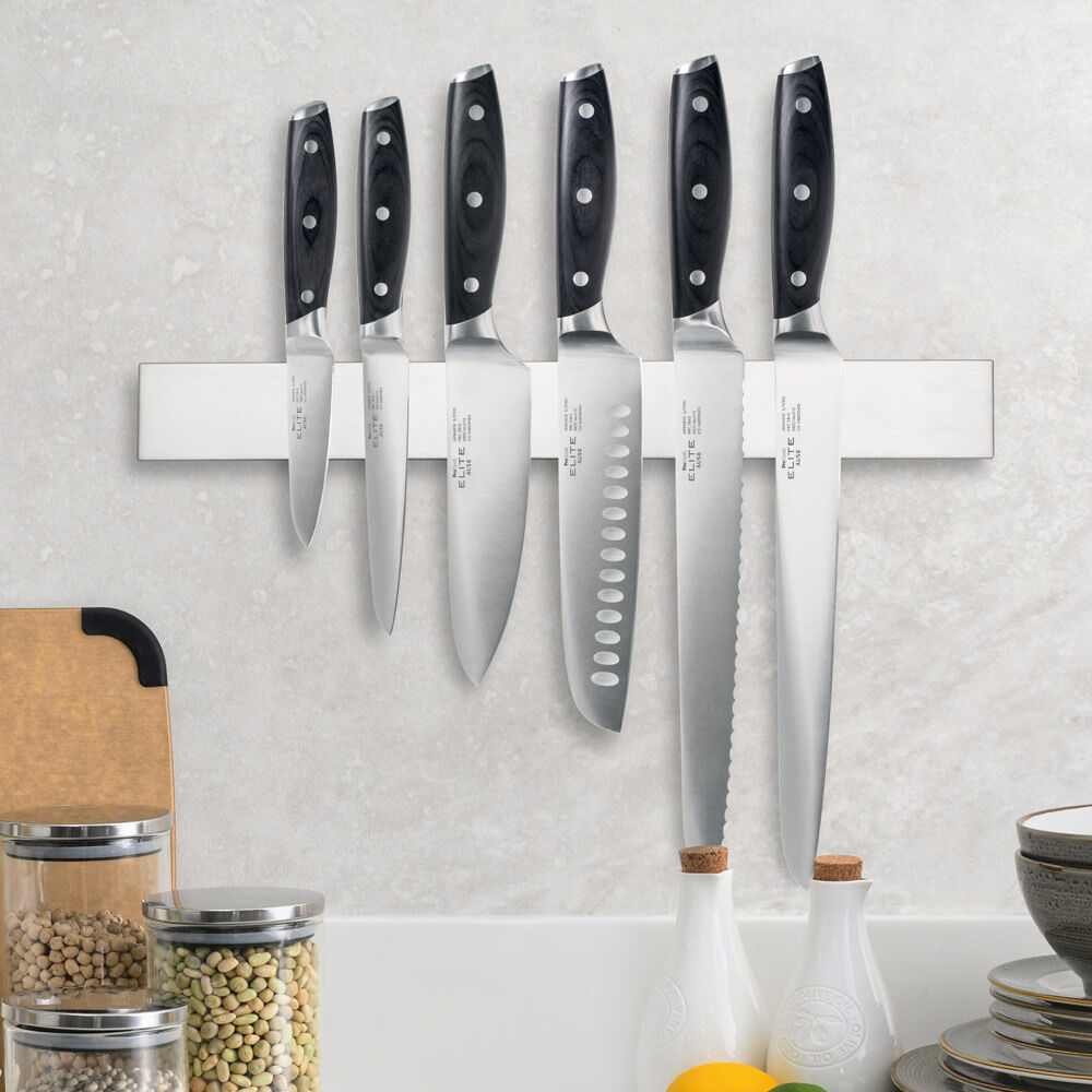 Elite AUS8 Knife Set 6 Piece and Magnetic Stainless Steel Knife Rack