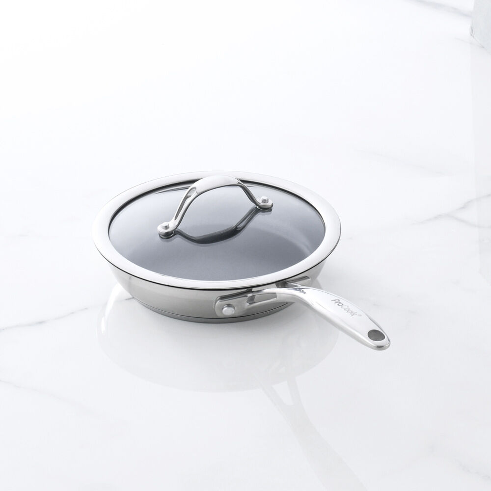 Professional Stainless Steel Frying Pan With Lid Uncoated 28cm 