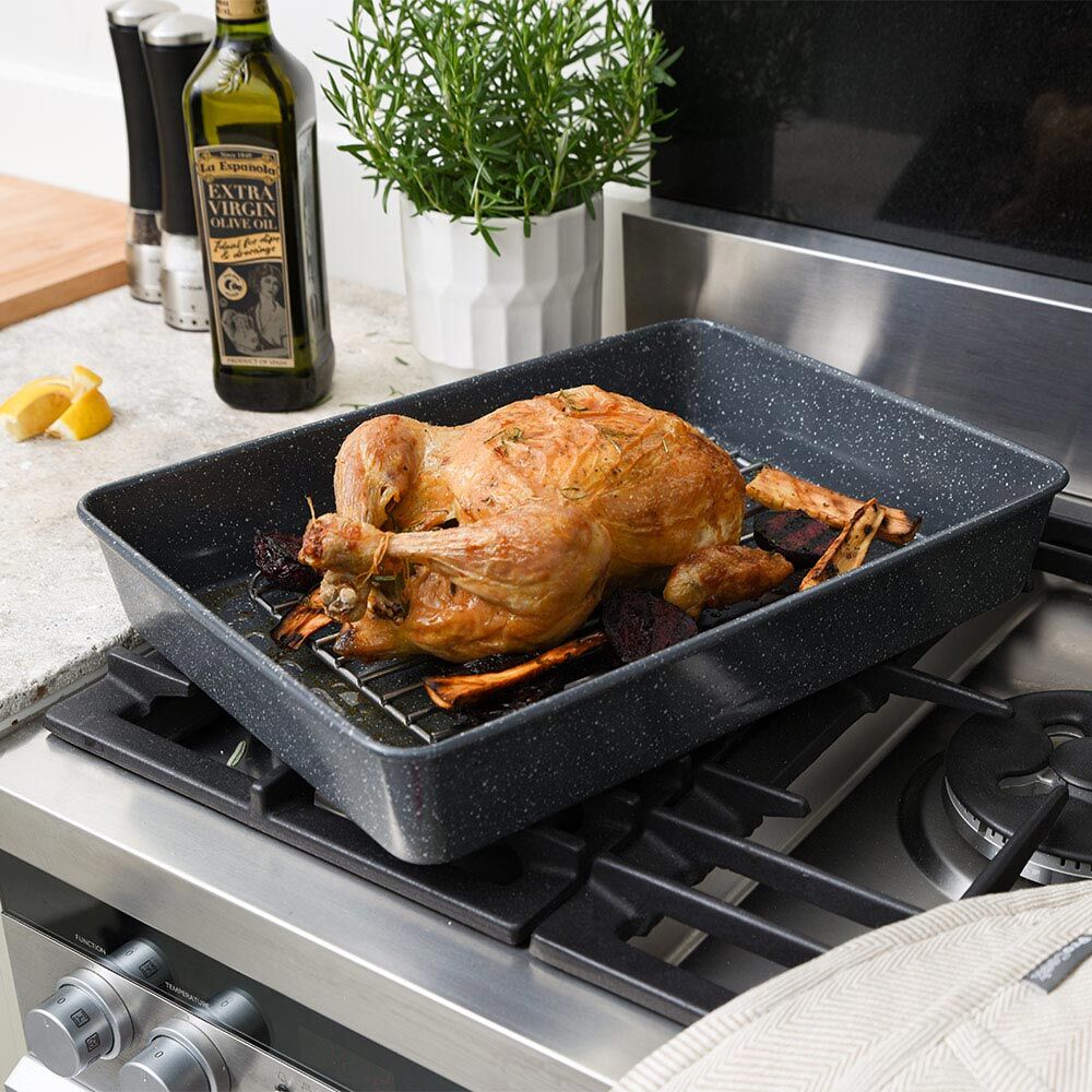 NonStick Granite Roasting Tin with Rack 41 x 31cm Roasting Tins from