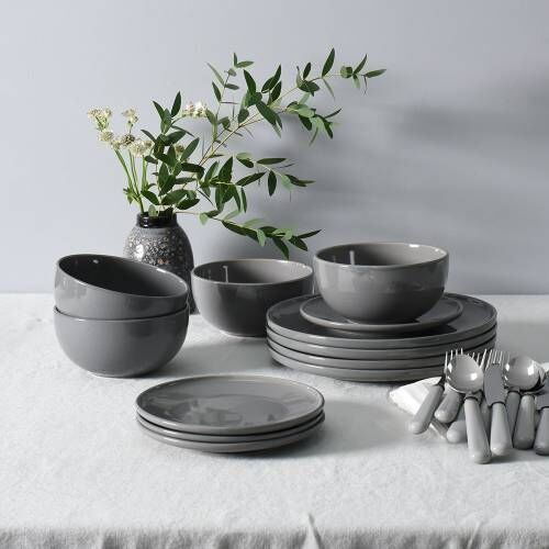 Stockholm Slate Stoneware Dinner Set With Cereal Bowls 12 Piece - 4 Settings