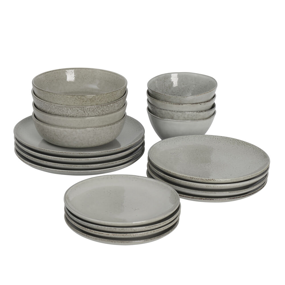 Oslo Rim Stoneware Dinner Set 12 Piece 4 Settings with Pasta Bowls