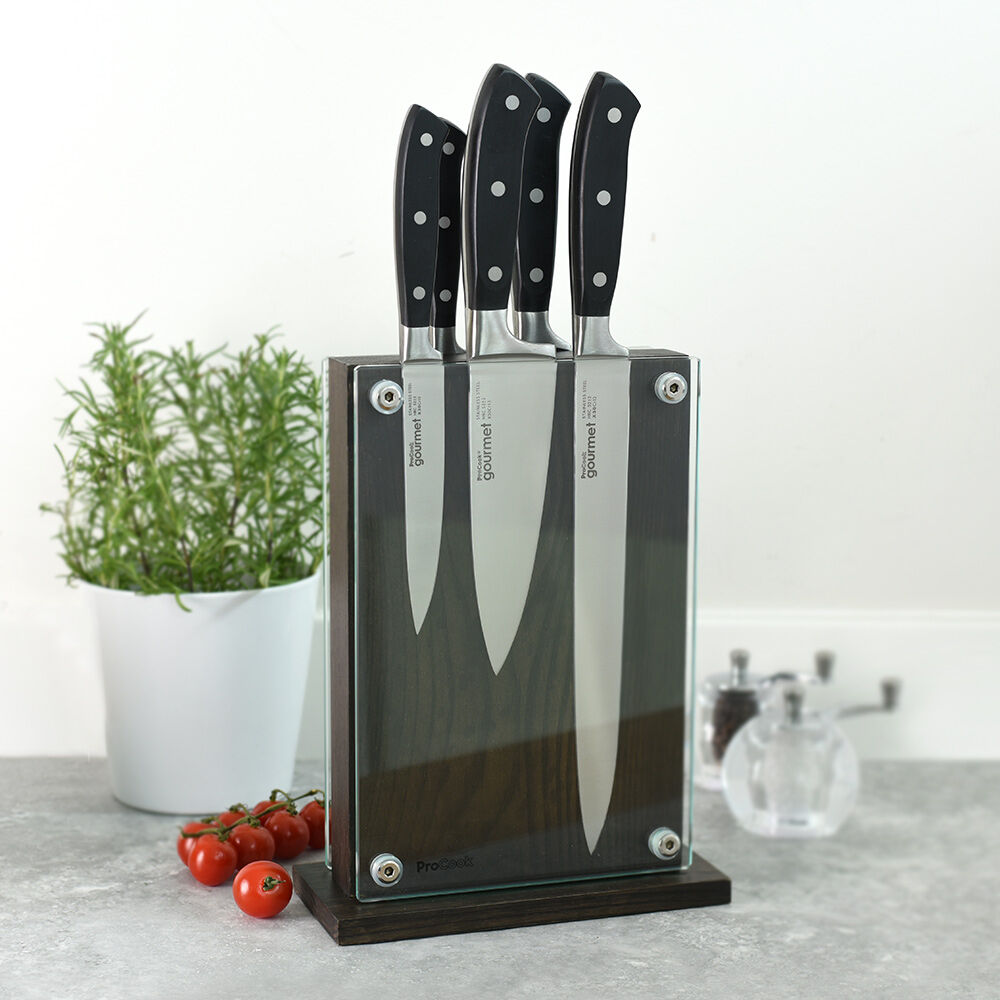 Gourmet X30 Knife Set 5 Piece and Magnetic Glass Block