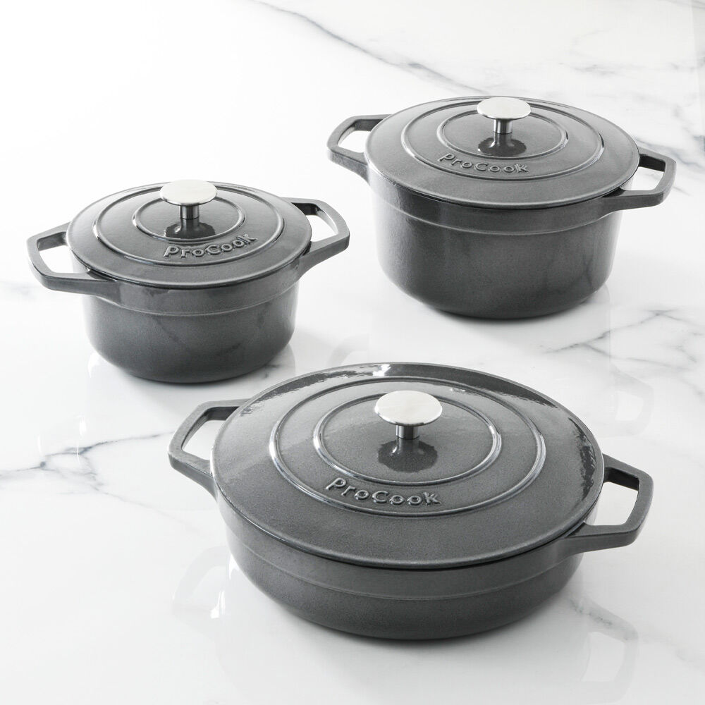 Cast Iron Casserole Set 20cm, 24cm and 28cm Matte Black | Cast Iron ...