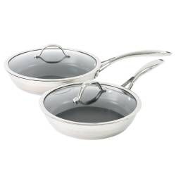 Professional Stainless Steel Frying Pan with Lid Set - 24cm and 28cm