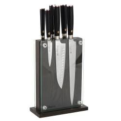 Damascus 67 Knife Set - 6 Piece and Magnetic Glass Block