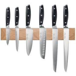 Elite AUS8 Knife Set - 6 Piece and Magnetic Oak Knife Rack