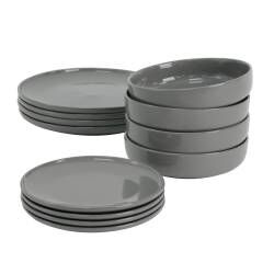 Stockholm Slate Stoneware Dinner Set With Pasta Bowls - 12 Piece - 4 Settings