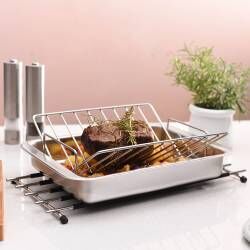 Secondary image for image of Stainless Steel Roasting Tin with Large V-Shape Rack 28.5cm x 41cm
