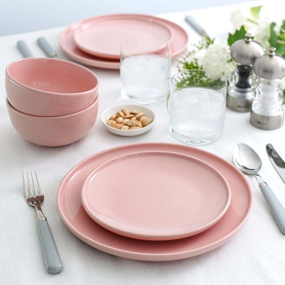 Stockholm Pink Stoneware Dinner Set With Cereal Bowls Two x 12 Piece - 8 Settings