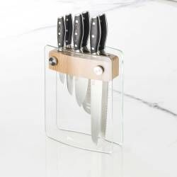 Professional X50 Micarta Knife Set - 6 Piece and Glass Block